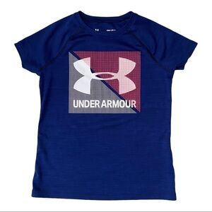 UNDER ARMOUR Girls Blue Heatgear Short Sleeve Tee. Size S